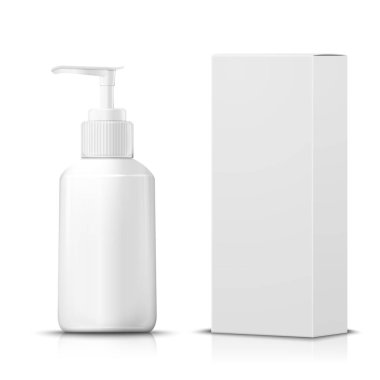 Kağıt kutusu ile 3D gerçekçi pompa şişe vektör 