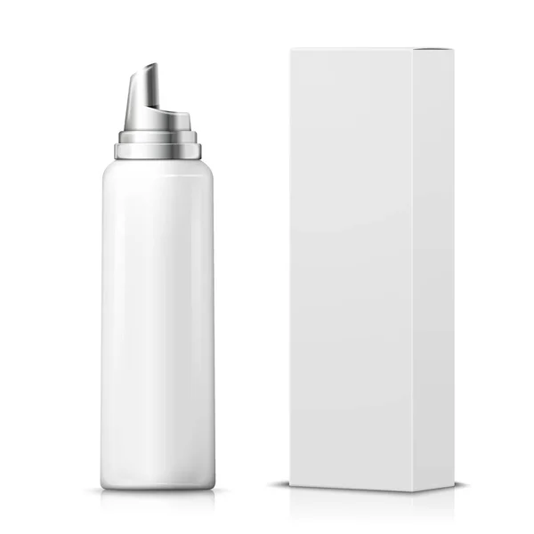 Botella de espuma realista 3d con caja de paquete de papel — Vector de stock