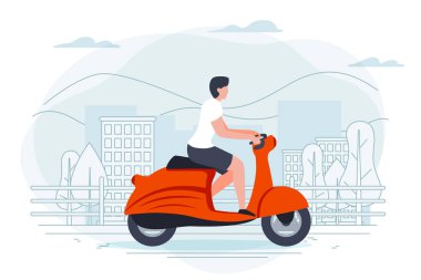 Vektör banner şablon ile adam bir motosiklet üzerinde.