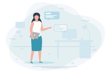 Vektör - çalışma vasıl ev, sohbet kavramı kız