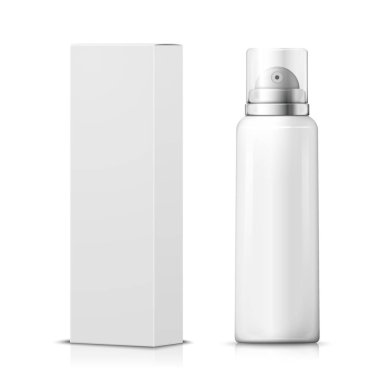 3D gerçekçi köpük şişe, kağıt paket kutu vektör