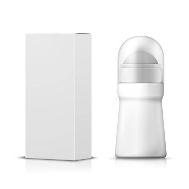Kağıt kutusu ile 3D gerçekçi deodorant vektör. 