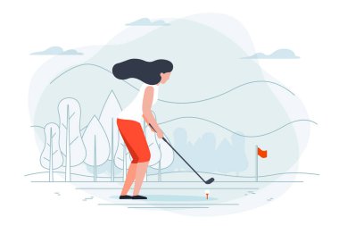 Vektör çizim - golf oynayan kız.