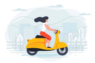 Vektör banner şablon bir motosiklet üzerinde kızla.