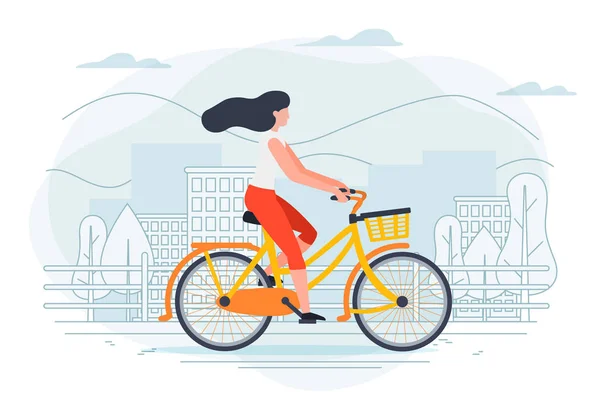 Plantilla de banner vectorial con chica en bicicleta . — Vector de stock