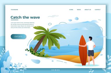 Vektör çizim - adam bir plajda sörf. 