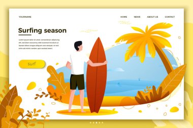 Vektör çizim - adam bir plajda sörf. 