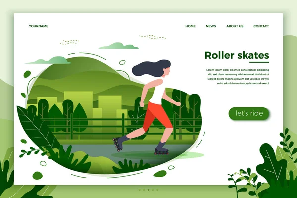 Vector illustration - sporty girl roller skating — Stock Vector