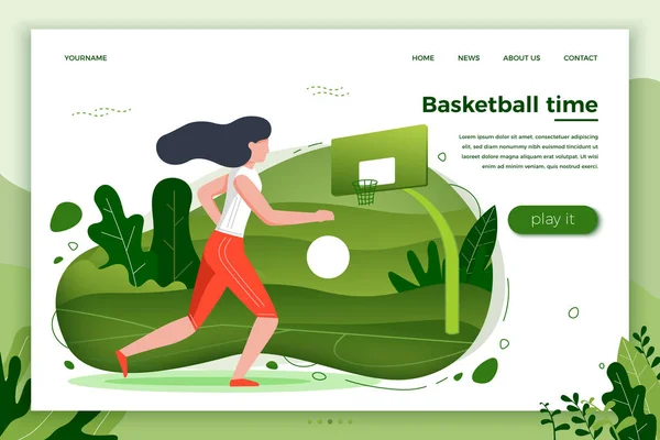 Vektor-Illustration - Mädchen spielt Basketball — Stockvektor