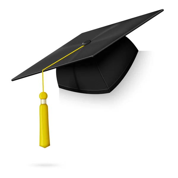 Vector realistic graduation cap hang on the corner — Stock Vector
