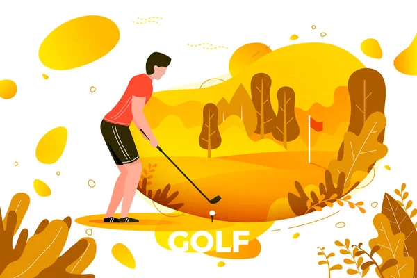 Ilustracja wektorowa, sportowy młodego człowieka, golf gry — Wektor stockowy