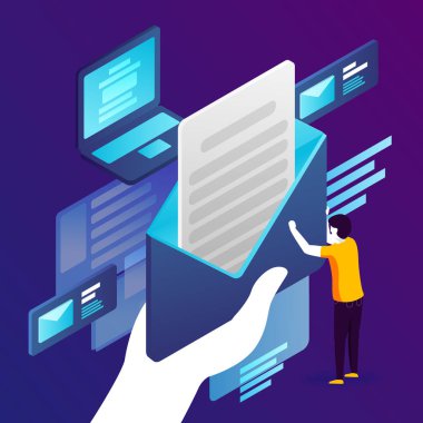 Vektör - posta Servisi, açık mektup tutan adam