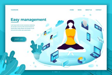 Etrafında yüzen cihaz ile vektör meditasyon kız