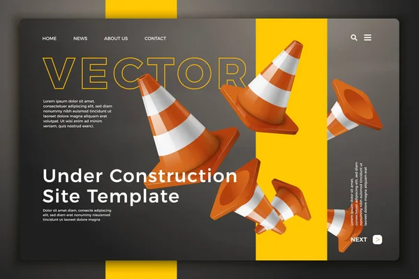 Vector 3D weg kegels op Bright site template — Stockvector