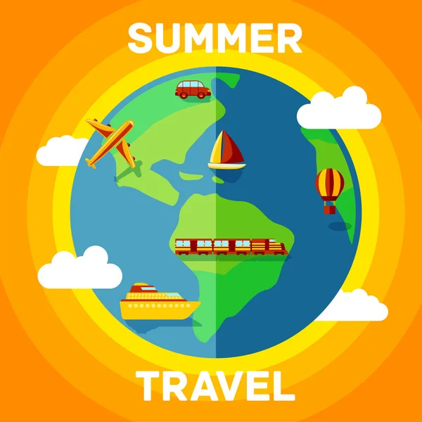 Summer illustration with travel around the globe — Stock Vector