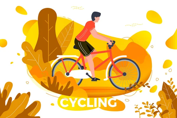 Ilustración vectorial - ciclista en el parque — Vector de stock
