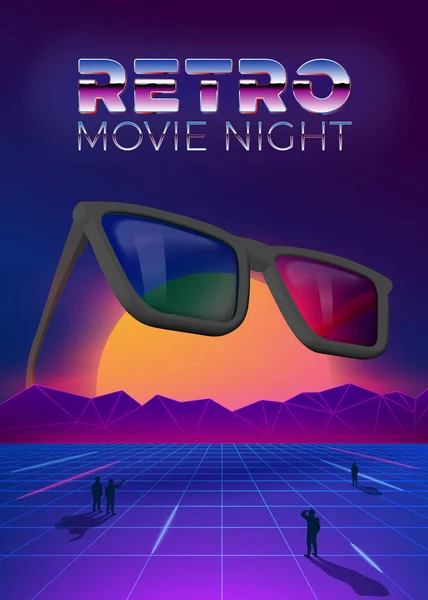 Vector retro movie night poster design template — Stock Vector