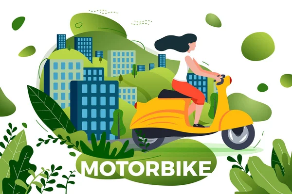 Ilustracja wektorowa - Dziewczyna jazda na motocyklu — Wektor stockowy