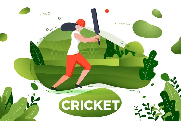 Vector illustration - sporty girl playing cricket — Stock Vector