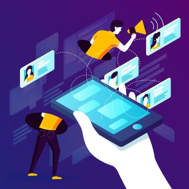 Vektör - giden pazarlama, hoparlör ile adam