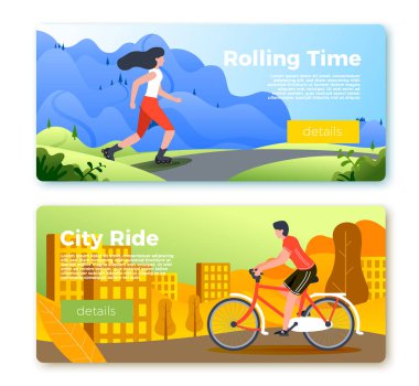 Binicilik kız ve erkek ile afiş Vektör seti