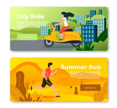 Çalışan erkek ve kız ile afiş Vektör seti 