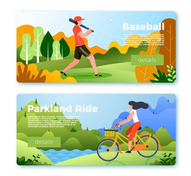 Bisikletbeyzbol adam ve kız ile Vektör afiş