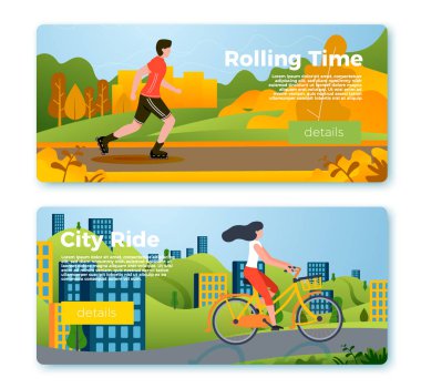 Binicilik kız ve erkek ile afiş Vektör seti