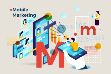 Mobil pazarlama infografik ile Vektör harfi M