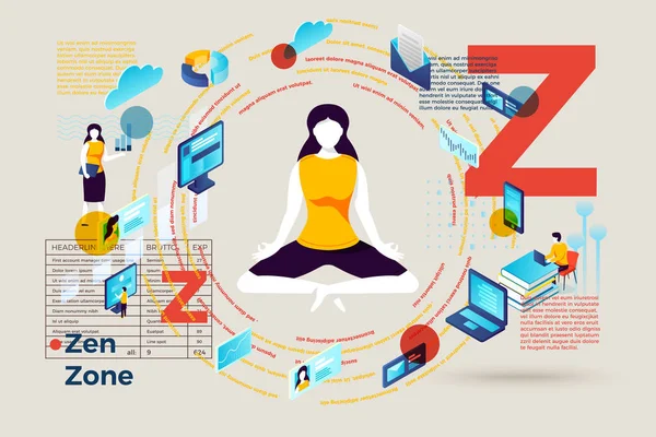 Lettre vectorielle Z avec zone zen pour fille stressée — Image vectorielle