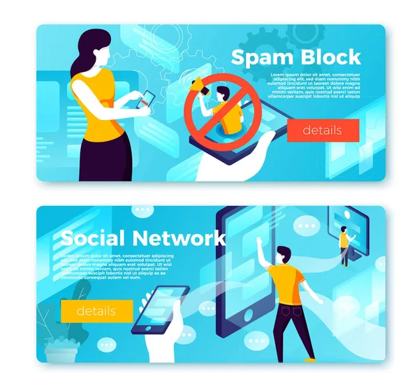 Bloqueio de spam de internet vetorial e usuário de rede social — Vetor de Stock