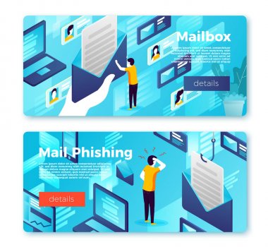 Vektör e-posta kutusu mesajı, çevrimiçi kimlik avı afişleri