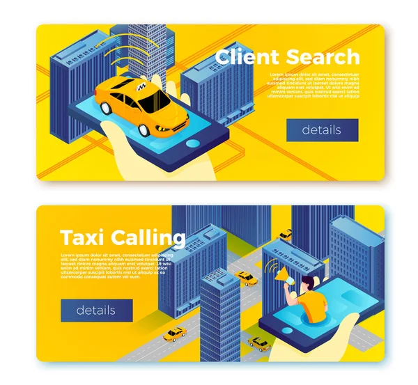 Modelli di banner per servizi di applicazione taxi vettoriale — Vettoriale Stock