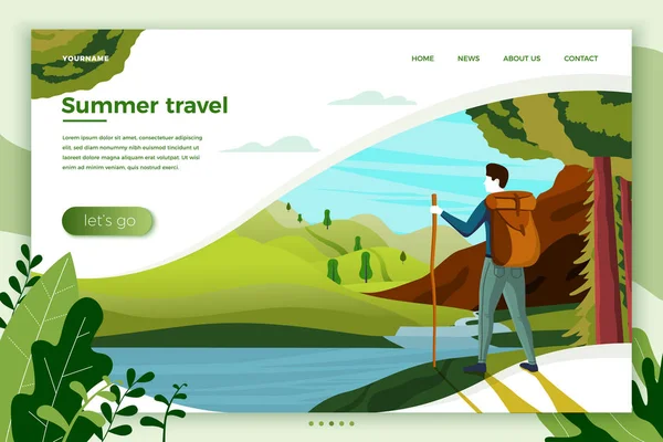 Illustration vectorielle camping homme, montagne, rivière — Image vectorielle