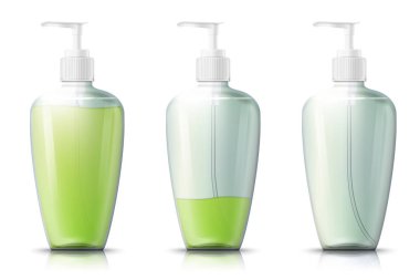 Sıvı jel ile Vektör 3d gerçekçi pompa şişesi