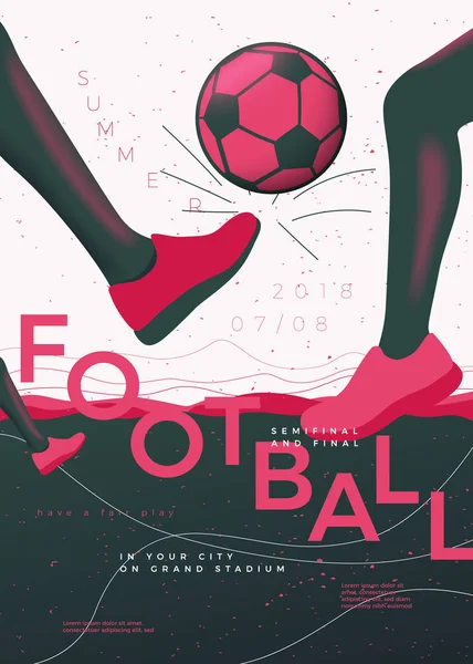脚とボールを持つベクトルサッカーポスターテンプレート — ストックベクタ