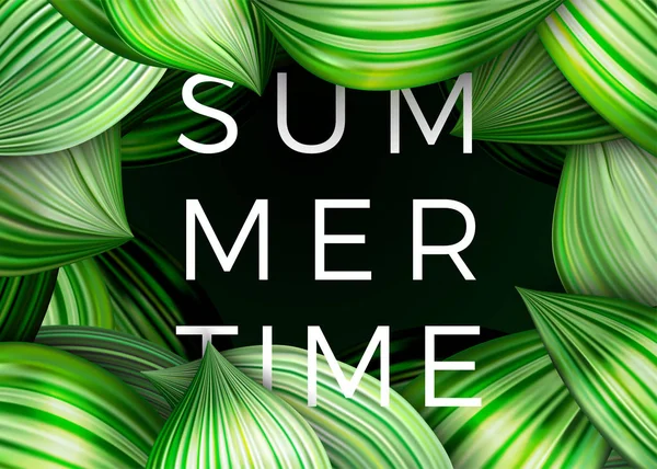 Vector cartel de hora de verano, hojas verdes abstracto — Vector de stock