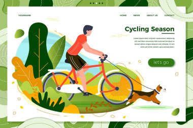 Vektör illüstrasyon - köpek ile bisiklete binen adam