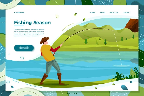 Illustration vectorielle, pêcheur sur rivière avec truite — Image vectorielle