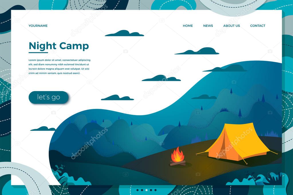 Vector illustration - night summer camp, forest