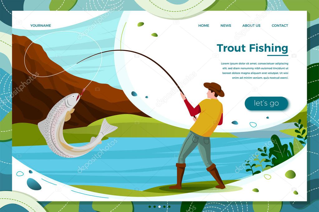 Vector illustration - fisherman catching trout