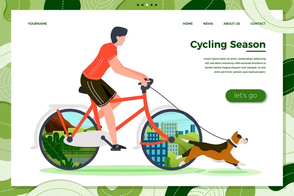 Ilustración vectorial - hombre montando en bicicleta con perro — Vector de stock