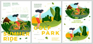 Vektör yaz tipografik set bisiklete binmek ve golf 