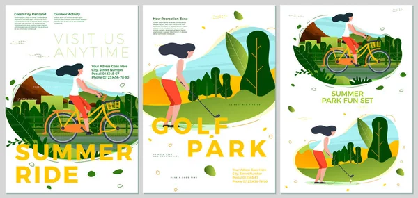 Vektor Sommer typografische Set Fahrradtour und Golf — Stockvektor