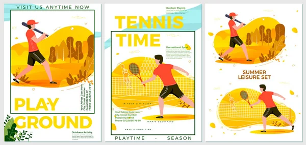 Vector summer sport posters set - cricket, tennis