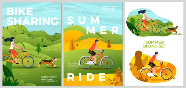 Vektor Sommer Poster Set - Radfahren Aktivitäten — Stockvektor