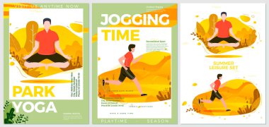 Vektör yaz spor posterleri seti - yoga ve koşu
