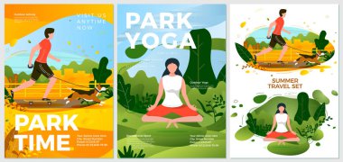 Vektör yaz etkinlik posteri yoga ve yuvarlanma ayarlandı