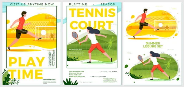 Vector summer sport posters set - football, tennis