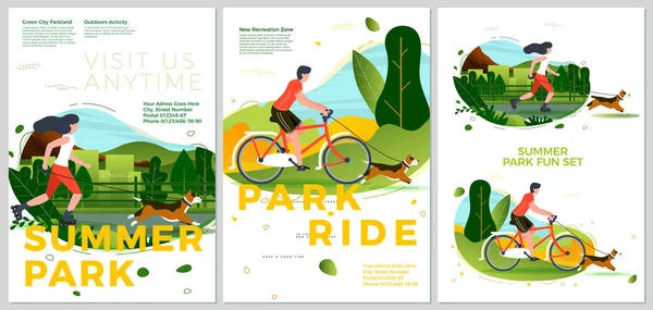 Vektor Sommer Poster Set - Radfahren Aktivitäten — Stockvektor